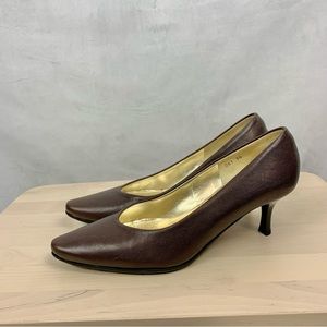RON WHITE All Day Heels‎ Brown Leather Pointed Toe Kitten Heels Sz 6/36